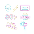 Retro 80s Neon Decorative Lights with Alien Lightning Bolt Cassette Tape Sneaker Palm Tree