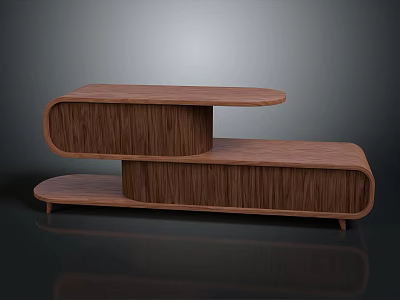 Modern Wooden Coffee Table With Curved Multi Tiered Design And Sleek Surface 3d model
