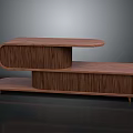 Modern Wooden Coffee Table With Curved Multi Tiered Design And Sleek Surface