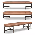 Modern Public Bench With Brown Leather Seating And Metal Frame Design