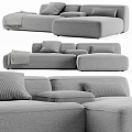 Gray Sectional Sofa With Plush Cushions Striped Pillows And Throw Blanket 3d model