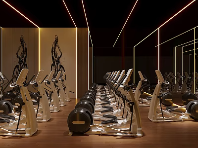 Modern Gym Interior Equipped With Spin Bikes And Fitness Gear 3d model