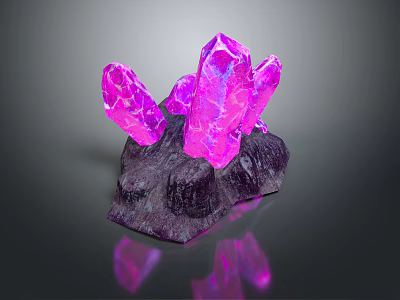 Decorative Ornament Set With Pink Crystal Cluster On Dark Stone Base And Purple Luster 3d model