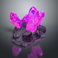 Decorative Ornament Set With Pink Crystal Cluster On Dark Stone Base And Purple Luster