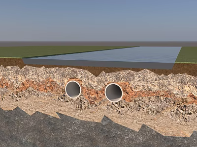 Detailed Road Infrastructure With Underground Pipes Layered Soil And Paved Surface 3d model