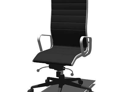 Black Leather Office Chair With High Back Silver Armrests And Wheels 3d model