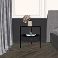 Modern Black Nightstand With Metal Frame Round Top And Floral Vase Books On Wooden Floor