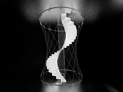 Unique Garden Ornament Featuring Spiral White Staircase Enclosed By Transparent Net Structure 3d model