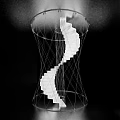 Unique Garden Ornament Featuring Spiral White Staircase Enclosed By Transparent Net Structure