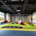 Colorful Indoor Kids Fitness Area with Tunnel Slide Mats Green Yellow Flooring and POWER Wall Sign