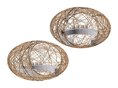 Two Handmade Woven Rattan Pendant Lights With Circular Design For Home Living Supplies 3d model