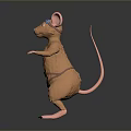 Cute Brown Mouse 3D Model with Pink Ears Blue Glasses and Brown Bag Standing Pose