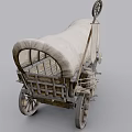Vintage Covered Wagon With Wooden Structure Canvas Roof Large Wheels And Wooden Tongue