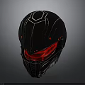 Futuristic Black Helmet With Red Glowing Accents And Geometric Patterns