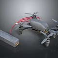 Black Drone With Four Propellers Detachable Battery And Red Power Cables