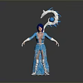 Woman with Blue Hair in Blue Robe White Gloves and White Dragon Holding Blue Orb