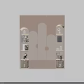 Light Beige Wardrobe With Cloud Shaped Doors Arched Light Strips And Open Shelves With Decorations