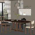 The ancient home dining room dining table and chairs combination wine cabinet chandelier 3d model