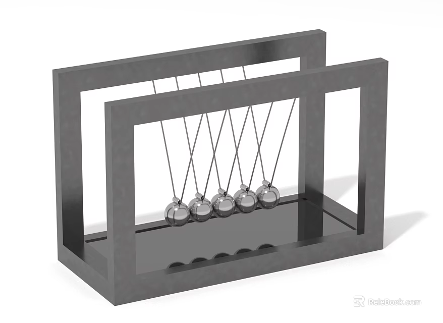Decorative Ornament Set Featuring Newton's Cradle With Metal Balls And Black Frames 3d model 