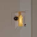 Modern Minimalist Wall Installation With Geometric Opening Staircase Black Sphere Yellow Light Red Object