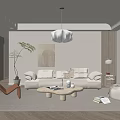 Elegant Modern Living Room Interior With Beige Sofa Round Coffee Table And Pendant Light