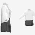 Stylish Women's Clothes With White Cardigan Gray Turtleneck Top And Pleated Skirt
