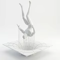 White Upside Down Human Sculpture With Light And Vertical Lines On Square Base