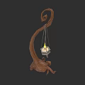 Artistic Wooden Sculpture Carved Curved Branch Structure With Hanging Lit Lantern