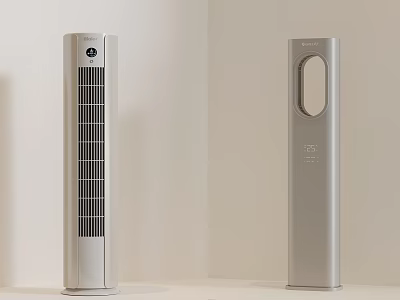 Two Modern Silver Tower Air Conditioner Fans With Sleek Minimalist Design Structure 3d model