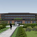Modern Office Building Exterior With Landscaped Gardens Multi Story Glass Windows And Central Entrance