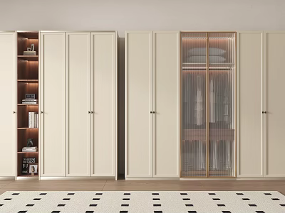 Modern Minimalist Combined Wardrobe With Glass And Wooden Doors Internal Storage Shelves 3d model