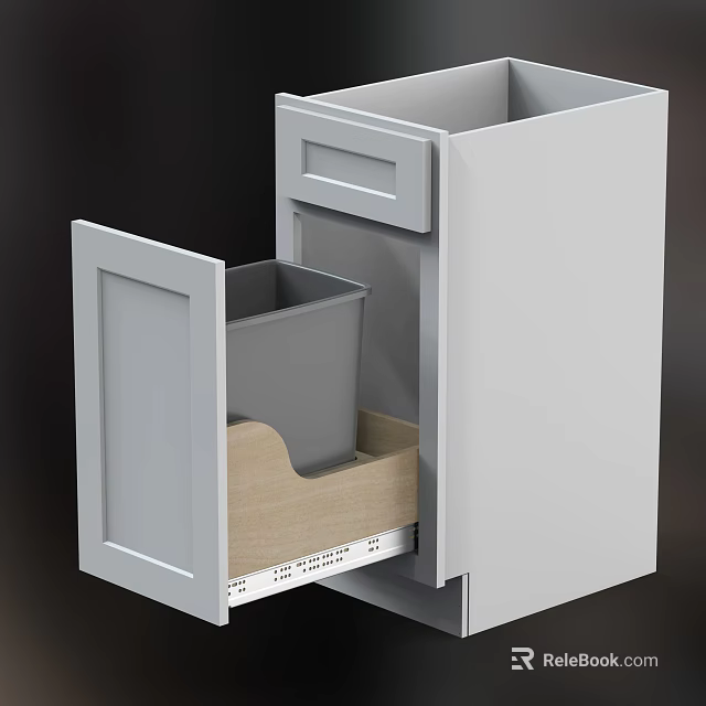 White Kitchen Cabinet Interior With Drawer And Built in Trash Bin Design 3d model 