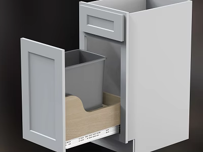 White Kitchen Cabinet Interior With Drawer And Built in Trash Bin Design 3d model