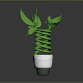 Eco Friendly Lighting Combination With Green Spiral Bulb And Decorative Leaves Design