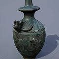 Teal Green Ceramic Vase With Intricate Carved Floral Patterns Decorative Handle And Classic Shape
