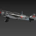 Vintage Military Fighter Plane with Camouflage Paint Red Nose and Red Star Insignia
