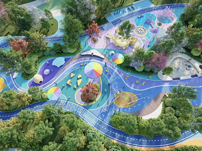 Outdoor Kids Playground With Colorful Equipment Trees And Fun Interactive Play Zones 3d model