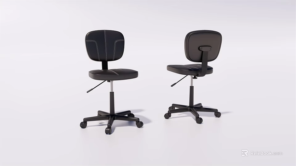Two Black Office Chairs With Adjustable Height Swivel Wheels And Ergonomic Backrest 3d model 