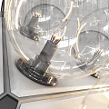 Modern Geometric Chandelier Design With Transparent Glass Globes And Metal Frame