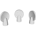 Three Gray Outdoor Lights with Stone Base and Round Shade Illuminated with Soft Glow