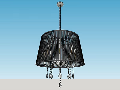 Elegant Modern Black Chandelier With Cage Shaped Shade And Crystal Pendants 3d model