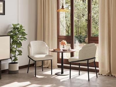 Modern Single Chairs In Bright Living Room With Window Curtains Small Table And Flowers 3d model