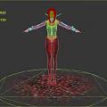 3D Female Character With Purple Hair Black Red Bodysuit Standing On Patterned Circular Platform