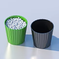 Household Trash Bins Green And Black Striped Design One With White Debris And Empty