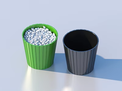 Household Trash Bins Green And Black Striped Design One With White Debris And Empty 3d model