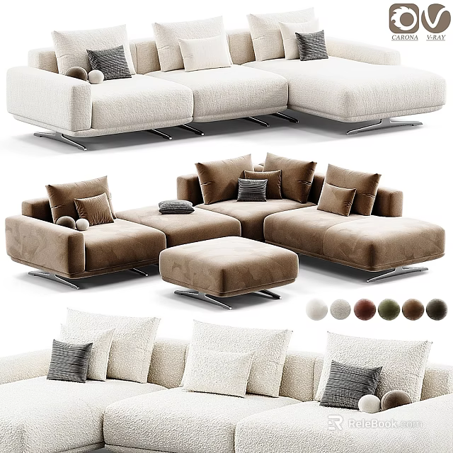 Modern Two Seater Sofa With Comfortable Cushions And Multiple Color Options 3d model
