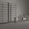 Minimalist White Sofa Set With Room Divider Bookshelf And Table 3d model