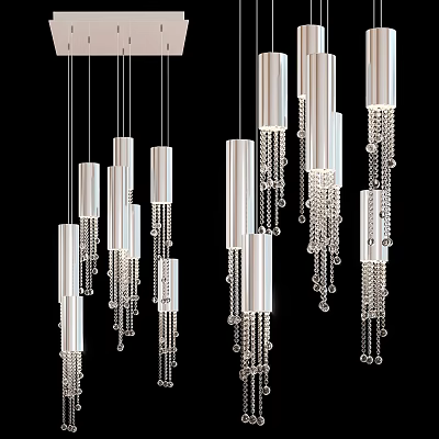 Elegant Modern Cylindrical Chandeliers With Hanging Crystal Chains And Metallic Design 3d model