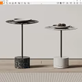 Modern Side Tables with Black and White Marble Bases Plates and Pine Cone 3d model