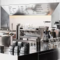 Modern Café Interior With Sleek Metallic Bar Counter And Coffee Brewing Equipment